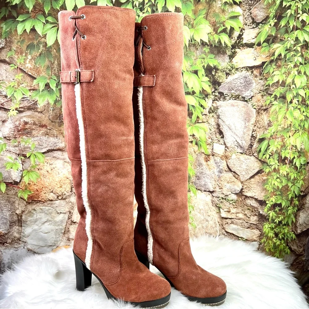 KELSI DAGGER Rozelle Faux Shearling Lined OTK Suede Boots, 8.5